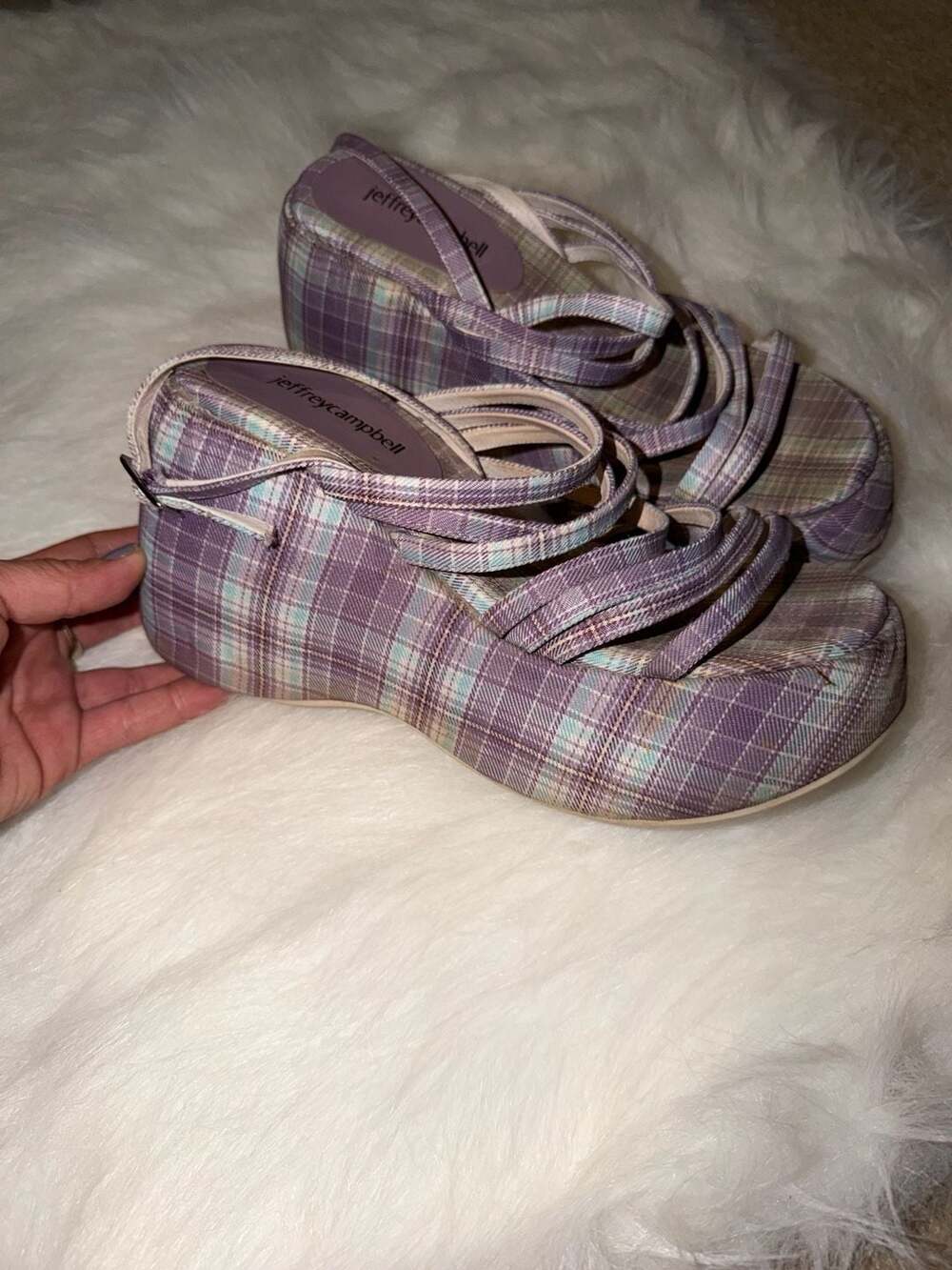 Jeffrey Campbell Plaid Platform Wedge Sandals Size 7M
